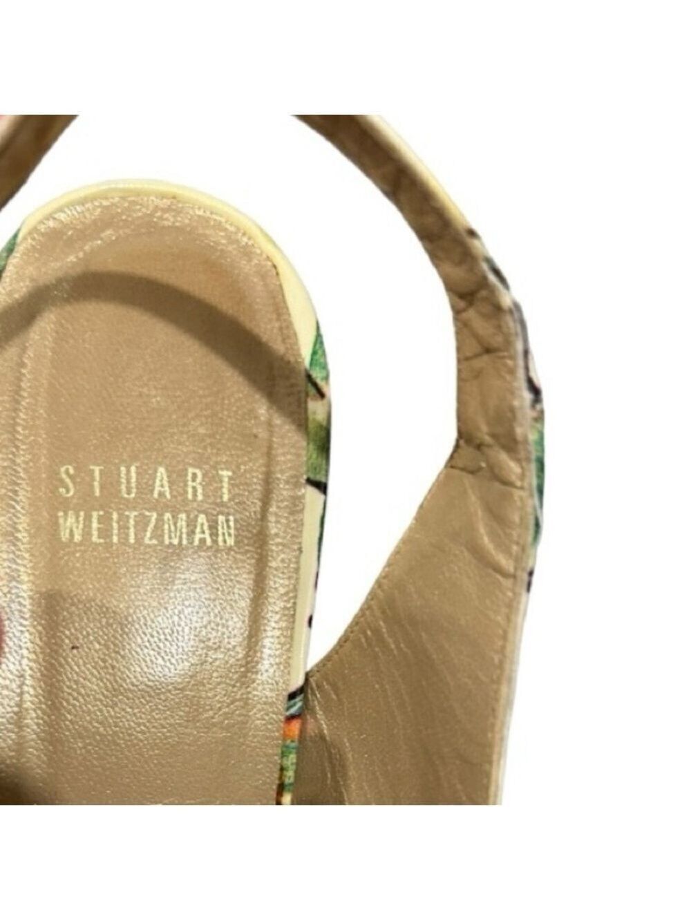 Stuart Weitzman Colorful Floral Peep Toe Wedges Cork Platform Slingback VGC 8.5 - Picture 9 of 12